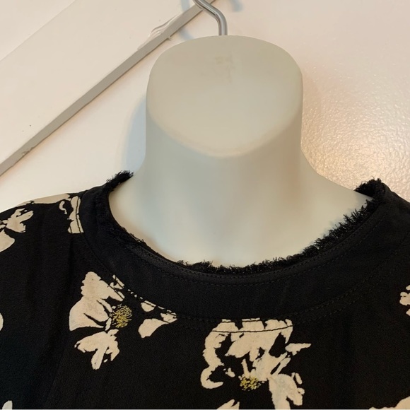 Proenza Schouler Short Sleeve Floral Printed Raw Hem Mini Dress Black Sz 6 - Picture 3 of 13